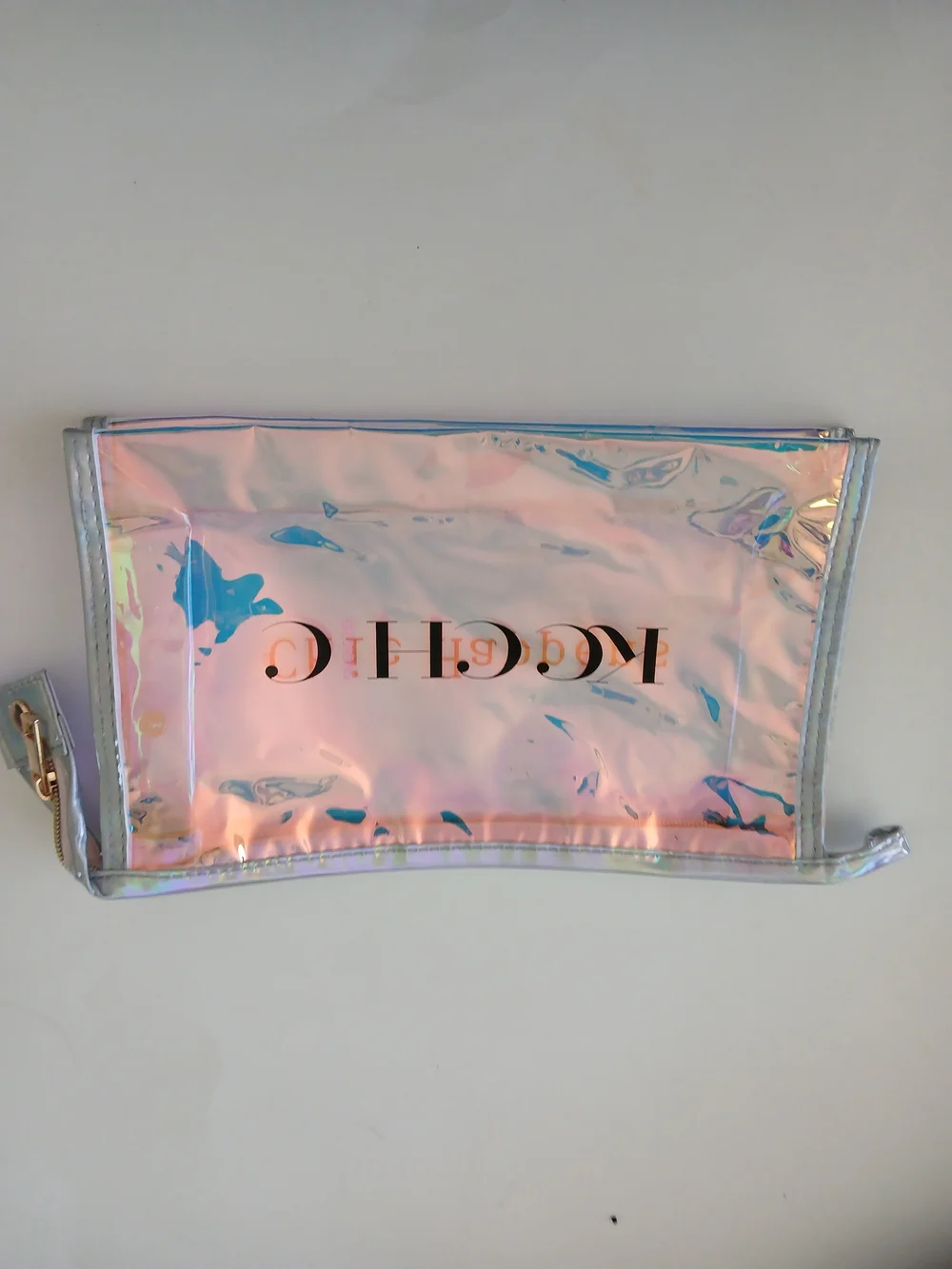 Holographic Iridescent Pink Cosmetic Pouch with 
